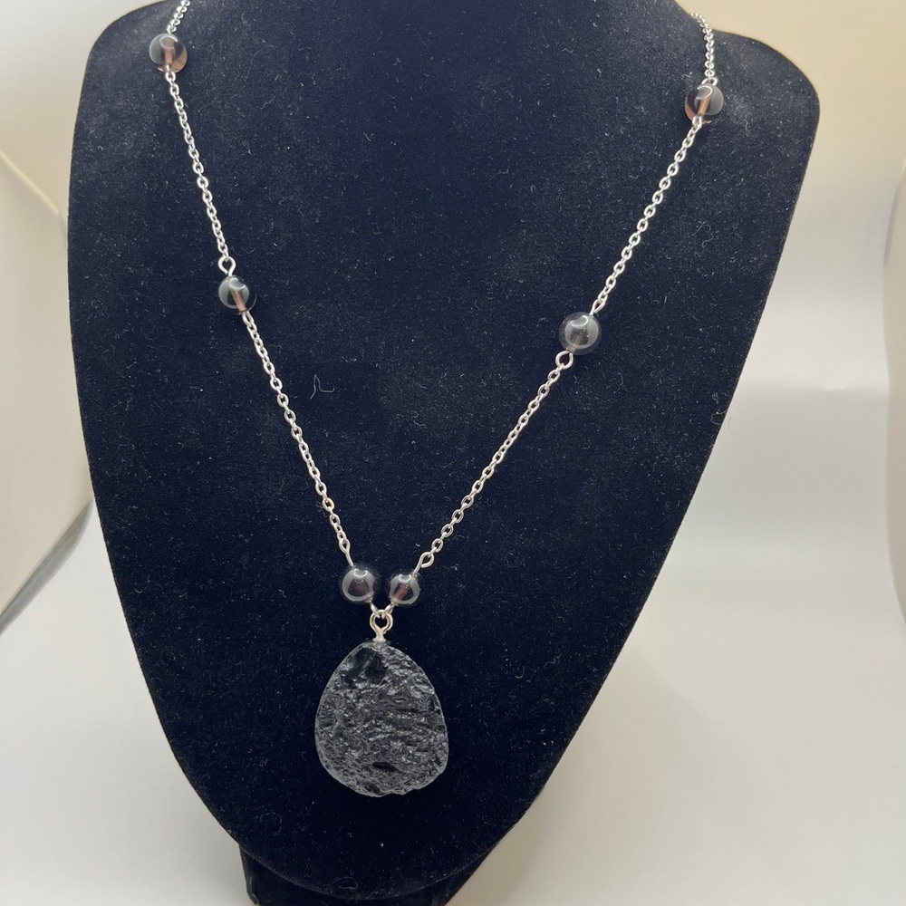 Handmade tektite necklace with natural tektite pendant